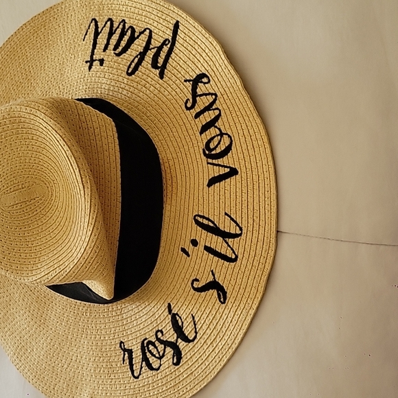 Rose S'il Vous Plait Paper Straw Wide Brim Floppy Sun Hat - Picture 4 of 8